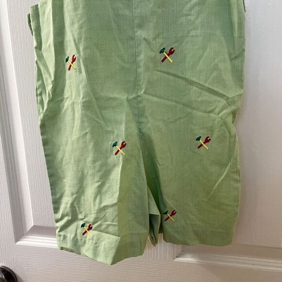K&L Embroidered Hammer Wrench Tools Green Gingham Shortalls Romper Boys Size 3 - Picture 9 of 10